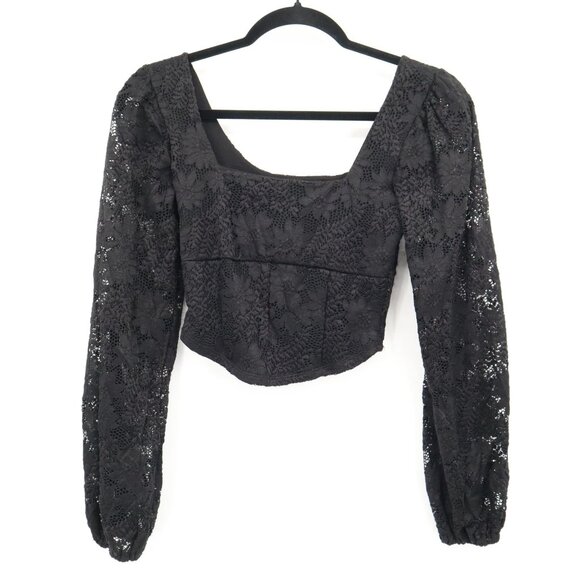 Altar'd State Boho Top Women XS Black Witchy Gypsy Whimsigoth Milkmaid Romantic - Picture 1 of 16